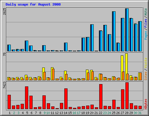 Daily usage for August 2008